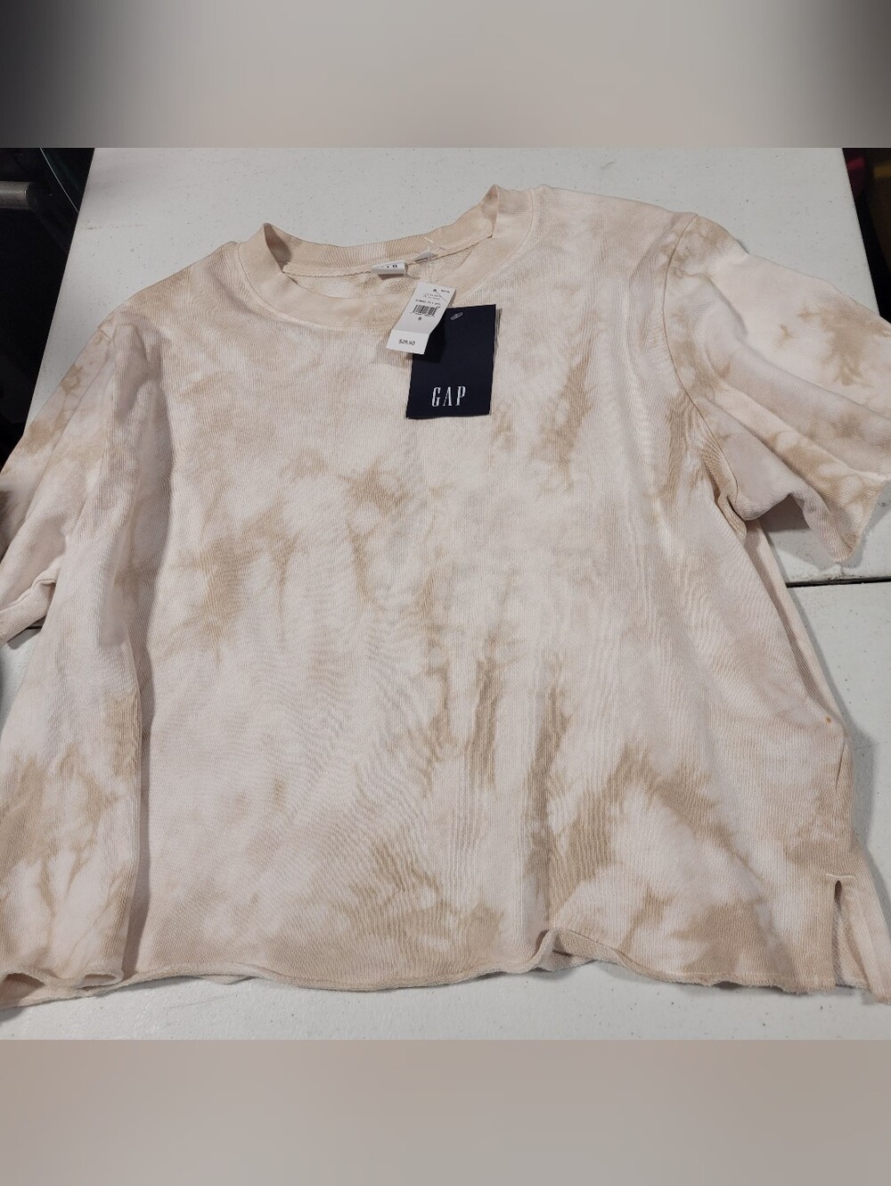 GAP Neutral Beige Tie-Dye Long Sleeve Tee